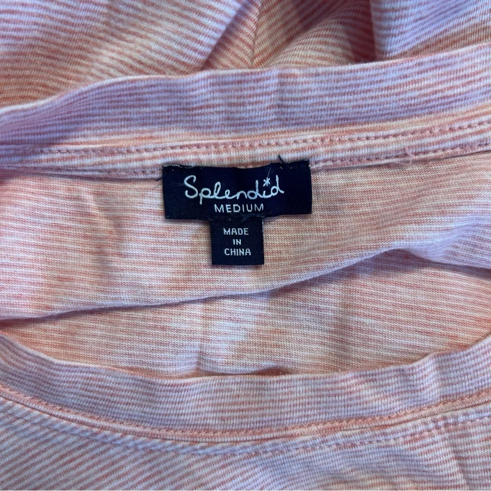 Splendid Women’s Coral and White Stripe Short Sleeve Crew Neck Tee, Size Medium - Picture 6 of 8